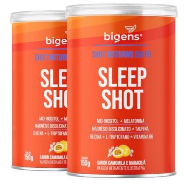 Imagem de Sleep Shot, Shot Noturno, Melatonina, Glicina, Magnésio, Inositol, 150g, Sabor Camomila e Maracujá, Bigens (Kit 2)