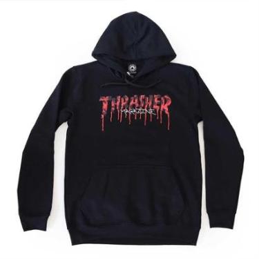 Imagem de Moletom Thrasher Magazine Canguru Blood Drip Logo - Preto-Masculino