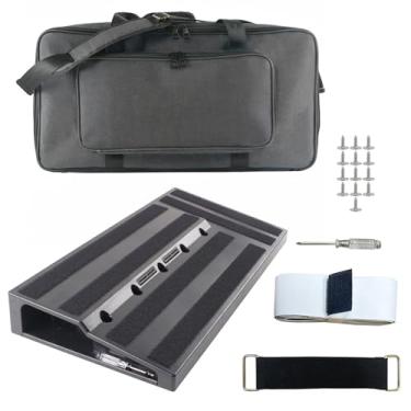 Imagem de Placa de pedal de guitarra com bolsa de transporte, quadro de pedaleira leve de liga de alumínio com cabos de pedal fita adesiva para estúdio de bandas de guitarrista 56 cm x 28 cm
