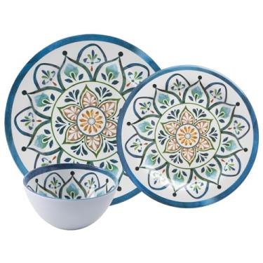 Imagem de Conjuntos de louça de melamina, serviço para 4. Pratos inquebráveis. Artigos de melamina resistentes a arranhões. Pratos e tigelas. Design de mosaico Platos De Melamina Seguro para lava-louças. Caixa
