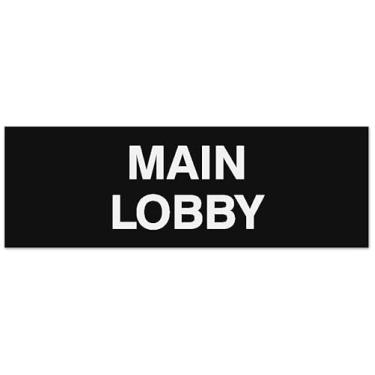 Imagem de Signs ByLITA Placa básica do lobby principal - letras gravadas a laser | Plástico ABS durável | Cores vibrantes | Fita de espuma poderosa (preto) - média