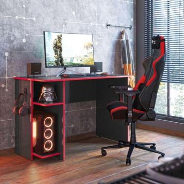 Imagem de Mesa p/ Escritorio E Gamer Preto Fosco/vermelho