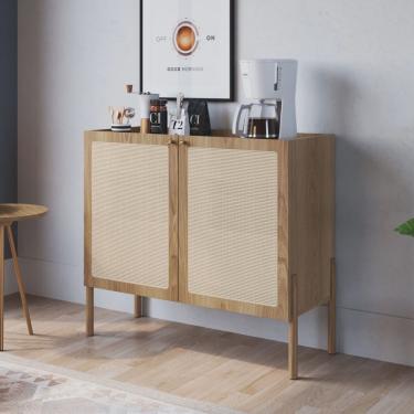 Imagem de Balcão Bar 2 Portas 93cm Palhinha Pé Madeira Oslo