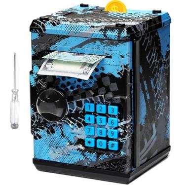 Imagem de Cofrinho ATM para meninos e meninas, Vcertcpl Mini ATM Cofre de moedas com senha, pote seguro para crianças para adultos com compartimento automático para notas, ótimo banco de brinquedos de presente