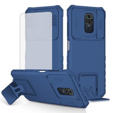 Imagem de Asuwish Capa de telefone para Xiaomi Redmi Note 9 / Redmi 10X 4G com protetor de tela de vidro temperado e capa de câmera deslizante suporte suporte à prova de choque acessórios de celular macio Redme