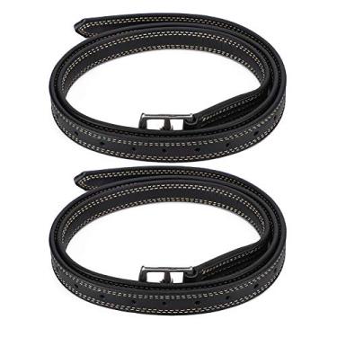 Imagem de Mbeysaq Par de cinto de estribo de cavalo de sela britânica - couro macio, fivela de aço inoxidável, opções preto e marrom escuro (preto)