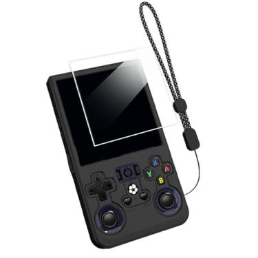 Imagem de Lamshaw R36MAX Protetor de tela retrô para jogos, [2 unidades] Película protetora de tela de vidro temperado 9H compatível com R36MAX, R36 Max, console de jogos portátil retrô R36 Pro (capa preta +