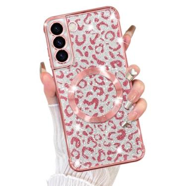 Imagem de Fiyart Capa projetada para Samsung Galaxy S21 Plus, compatível com MagSafe Cheetah Print Plating Proteção da câmera com glitter magnético transparente leopardo para mulheres meninas telefone bumper