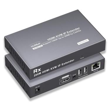 Imagem de RYXN Extensor IP USB HDMI KVM 1080P sobre Cat5e/6 transmite até 200 m, com 2 portas USB, suporta controle remoto de mouse e teclado, ambas as extremidades possuem função extrator de áudio