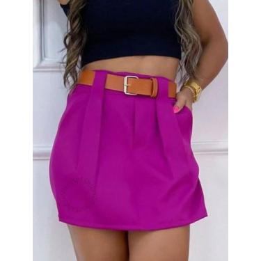 Imagem de A-Lows A&L Short Saia Alfaiataria Social Cintura Alta, Roxo, M
