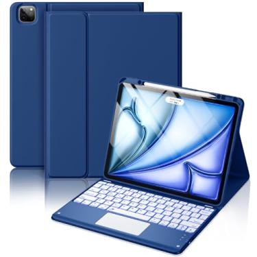 Imagem de Hamile Capa Com Teclado Para Ipad Air De 13 Polegadas (M3/M2) - Teclado Magnético Sem Fio Com Trackpad Multitoque, 7 Cores, Retroiluminação, Capa Tipo Fólio À Prova De Manchas Para Ipad Pro 12.9 6ª