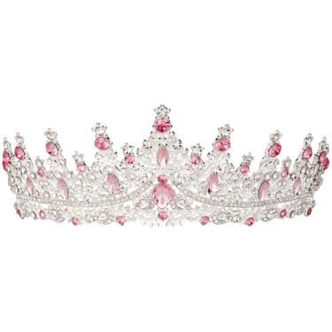 Imagem de Noonhorse Tiara feminina dourada e coroa para noivas para casamento, cosplay, Halloween, cosplay, princesa, rainha, baile, rainha, prata, rosa, branco, 1 pacote