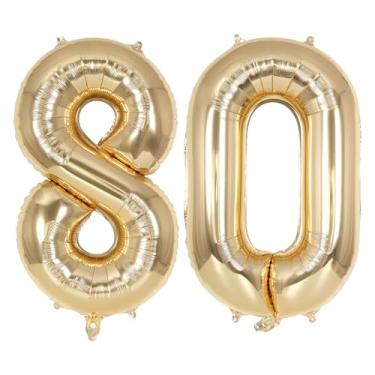 Imagem de Champagne Gold Large Number 80 Balloon, 40 Inch Light Gold Foil Helium Number Balloons, Giant Mylar Number 80 Balloons for 80 Years Old Birthday Party Anniversary Decorations (Champagne Gold 80)