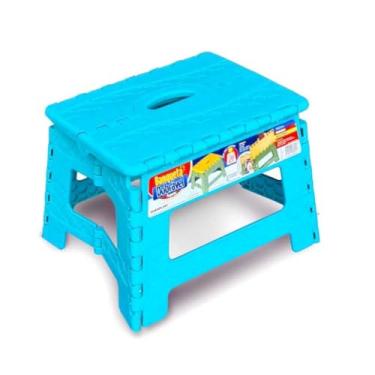 Imagem de Banqueta Dobrável De Plástico Pequeno Resistente Até 100 Kg Para Viagem Camping Crianças (AZUL)