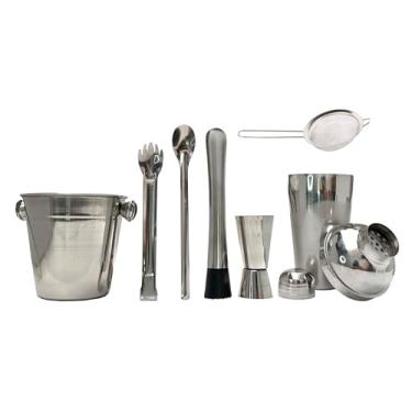 Imagem de Kit Caipirinha Profissional 7 Peças Inox com acessórios - Coqueteleira 500m, Socador, Dosador, Balde, Pegador, Colher e Peneira