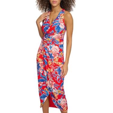 Imagem de Siena Vestido midi feminino sem mangas com decote em V, Vermelho Multi, 40