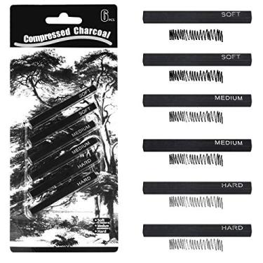 Imagem de MyLifeUNIT Carvão comprimido, varas quadradas de carvão de videira para desenho, pacote com 6 (2 macios, 2 médios e 2 duros)