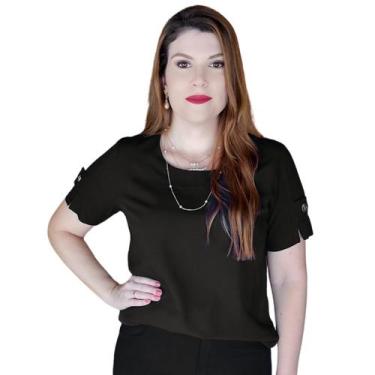 Imagem de Blusa Social Feminina Manga Curta Detalhe Botão Tecido Viscolinho - MA
