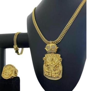 Imagem de Cordão + Pingente + Pulseira + Anel 10Mm - Banhado A Ouro - Tojoia18K