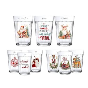 Imagem de Kit 3 Copos Americanos 190ml De Vidro Personalizado Estampado Natal Decoração Vintage Papai Noel (Alegria)