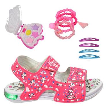Imagem de Sandália Papete Infantil Led Feminina Unicórnio Rosa Meninas +Make+Pul