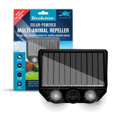 Imagem de Brookstone Repelente multianimal movido a energia solar – dissuasor ultrassônico de pragas com luzes piscantes – Controle de animais ao ar livre de produtos químicos para pássaros, veados, coelhos e