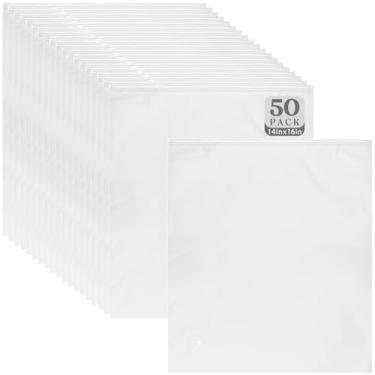 Imagem de Golden State Art, Pacote com 50 sacos de plástico com zíper fosco de 35,5 x 40,6 cm para roupas, camisetas – Sacos transparentes de armazenamento de roupas com orifícios de ventilação, embalagem