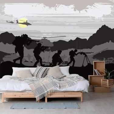 Imagem de Papel de Parede Menino Exército e Helicóptero Painel 9m²