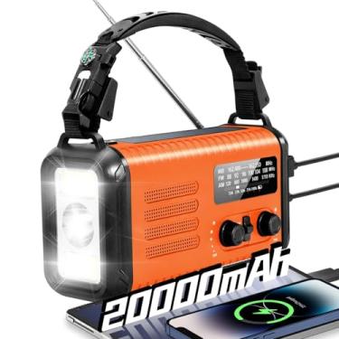 Imagem de Rádio de manivela de emergência, 20000 mAh/74000 mWh, rádio meteorológico com manivela solar NOAA/AM/FM, rádio alimentado por bateria com carregador de celular, lâmpada de leitura, lanterna e SOS para