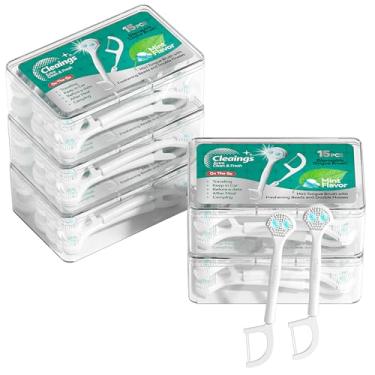 Imagem de cleaings 15 Mini Escovas De Língua Descartáveis Com Pasta Limpeza, Contas E Palitos Fio Dental, Limpadores, Redutores Mau Hálito, Raspador Sabor Menta (Pacote 5)
