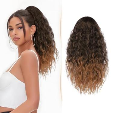 Imagem de Sidaila Extensão De Rabo Cavalo, 18" Com Cordão, Cacheado, Falso, Ondulado, Extensões Cabelo, Cavalo Clipe, Aplique Macio Para Mulheres - Preto Loiro