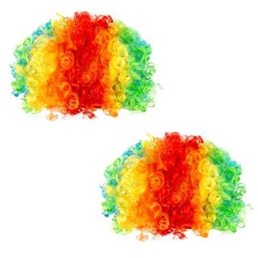 Imagem de NUMJAW Perucas Afro Cacheadas E Coloridas De Palhaço Para Crianças Mulheres, Peruca Arco-Íris, Fofa, Tema Discoteca Dos Anos 70 80, Fantasia Engraçada, Sintética, Cosplay, Anime, Festa, Natal, Hallo