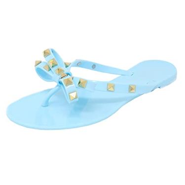 Imagem de TOP Moda Sandálias Femininas Com Tachas E Laço, Azul Claro, 7