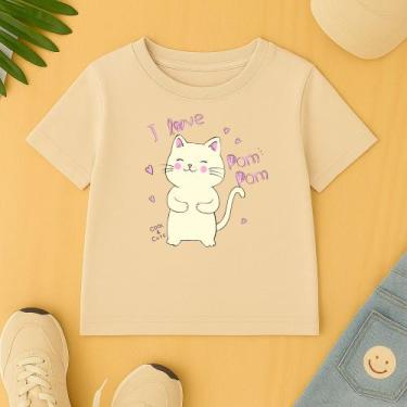 Imagem de Camiseta Algodão Infantil Estampa Gatinho I Love Pom Pom Lã Fofo Modin