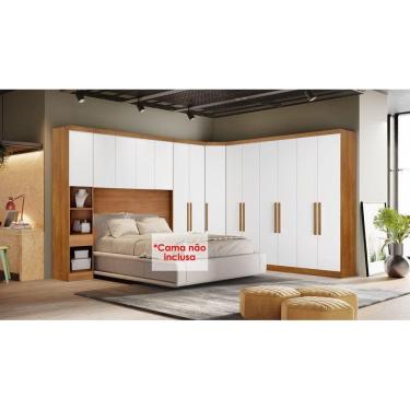 Imagem de Quarto Modulado Rizon 5 Peças (1 Armário Ponte + 1 Closet + 2 Guarda Roupas + 1 Complemento) QC201 Freijo Cumaru c/ Fendi - Novo Horizonte