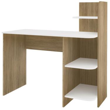 Imagem de Escrivaninha Retangular Liny Moderno com Prateleiras em MDF 111.5 cm Branco para Escrit...