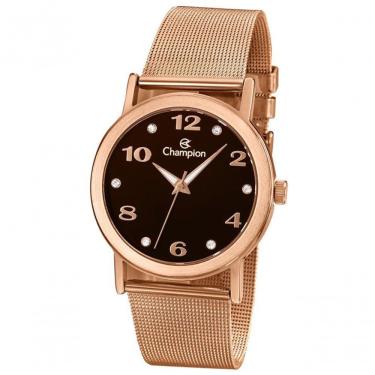 Imagem de Relógio Champion Feminino Preto Rosê Strass Esteira Cn29034p