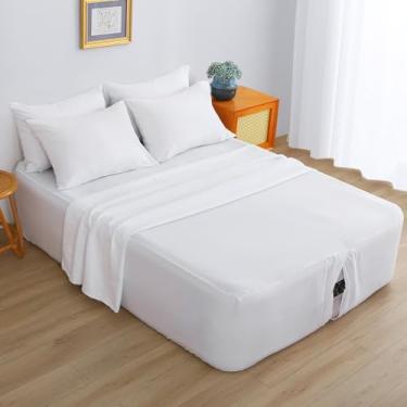 Imagem de Jogo de lençol casal com colchão de ar de 40 a 61 cm, lençol com elástico alto com abertura inflável, macio e respirável, para hóspedes, acampamento, trailers, inclui fronha, lençol de cima, lençol