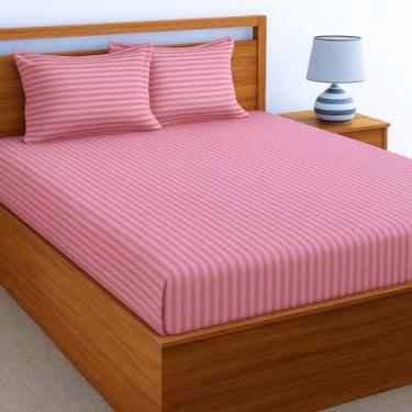 Imagem de Lençol de cama 100% algodão listrado de cetim, 400 fios de algodão premium para casa, hotéis e pousadas, resorts etc. com 1 tamanho de capa de travesseiro - (ouro rosa, solteiro 152 x 228 cm)