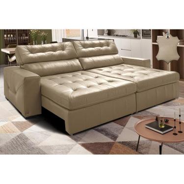 Imagem de Sofá de Couro Legítimo Retrátil e Reclinável 2,95m Cama inBox Vitaly. SoftGel D40