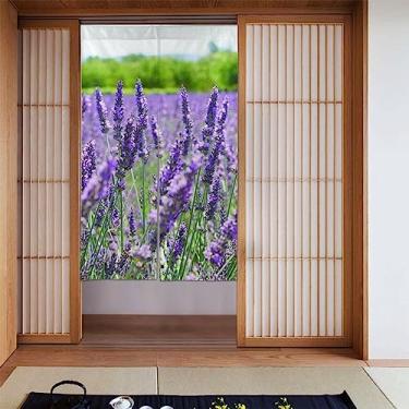 Imagem de Cortina japonesa floral roxa Noren cortina divisória de banheiro tapeçaria de porta tratamento de janela para decoração de casa 86 x 142 cm