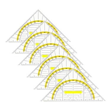 Imagem de Nishiyuenyi Conjunto de 6 peças de régua triangular, transferidor, esquadro, papelaria, desenho, transparente, com alça removível, para escritório, sala de aula,