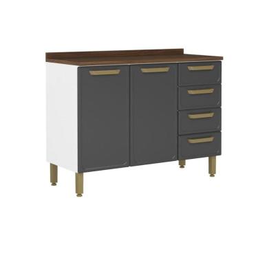 Imagem de Gabinete de Cozinha Modulado c/ Tampo Bella c/ 2 Portas e 4 Gavetas 120cm Grafite - Bertolini