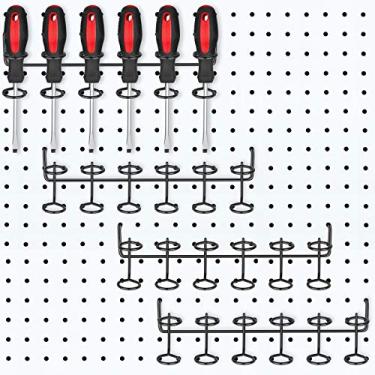 Imagem de 4 suportes para ferramentas de seis ferramentas, suportes para ferramentas multianéis, organizador de ferramentas, acessórios para pegboard, alicate (preto)