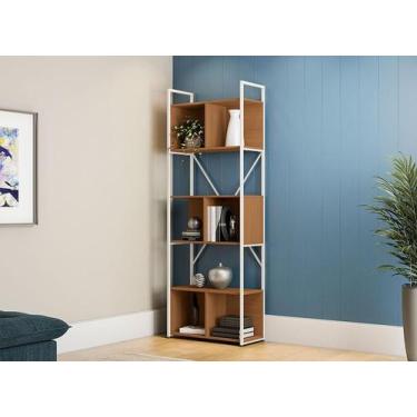 Imagem de Estante Desk Multiuso Alta Com 3 Nichos Canela/Branco - FdECOR