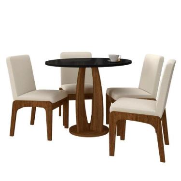 Imagem de Mesa Redonda Merano 4 Cadeiras Estofadas Freijó/pto/bouclé Off - M.a -