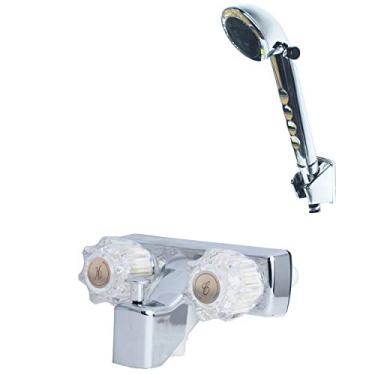 Imagem de Laguna Brass Desviador de banheira de substituição 3210ACP/4120CP RV não metálico com duas alças de 10 cm com conjunto de chuveiro de mão combinando, acabamento cromado