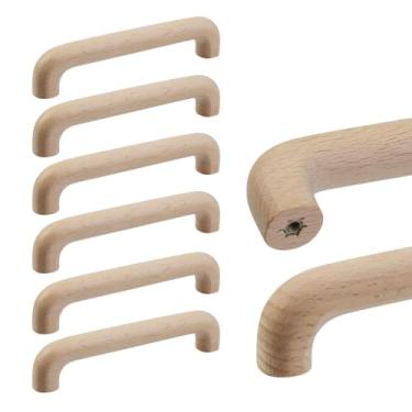 Imagem de Tsnamay 6 peças, ponte, arqueada, inacabada, madeira de faia maciça, puxadores de móveis, puxadores de madeira pintáveis sem pintura, puxador de gaveta de armário, furo de 128 mm
