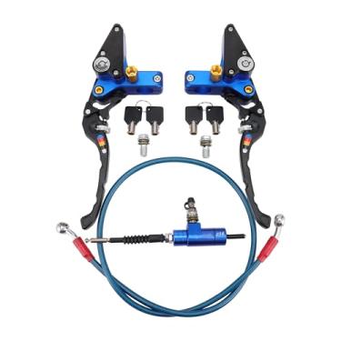 Imagem de Bomba de freio hidráulica de motocicleta CNC 22 mm GOOFIT Master Cylinder Lever ajustável universal para motocicleta bolso sujeira bicicleta ATV 125cc -250cc vertical Off Road Scooter azul