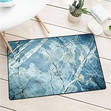 Imagem de Tapete de porta de mármore, imagem requintada de pedra natural de granito, decoração de piso de tapete de porta, L 40 x C 80 cm, azul claro